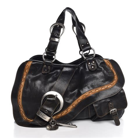 dior guacho medium black|CHRISTIAN DIOR Calfskin Medium Gaucho Double Saddle Bag .